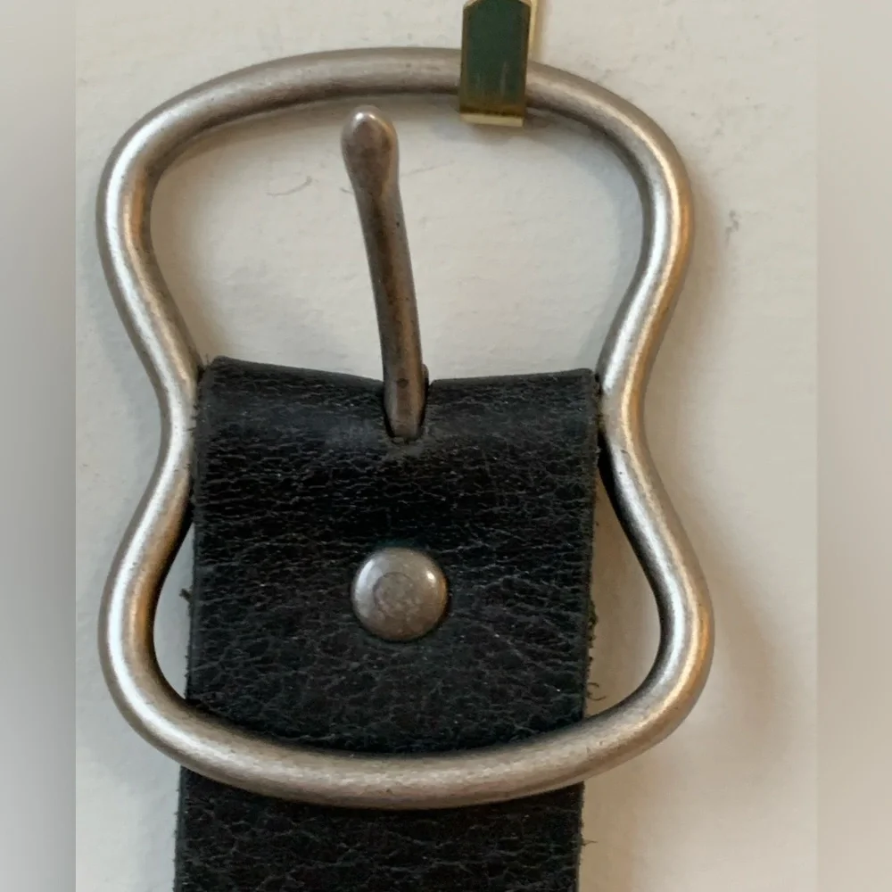 GAP Black Genuine Braided Leather Solid Brass Silver Finish Buckle Belt